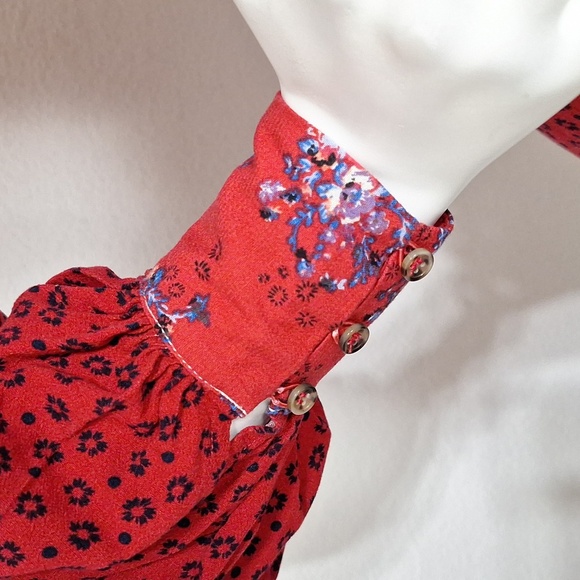 Free People "NEW" Red Wonderland Floral Print Boho Romantic Mini Dress Size XS - Picture 11 of 16